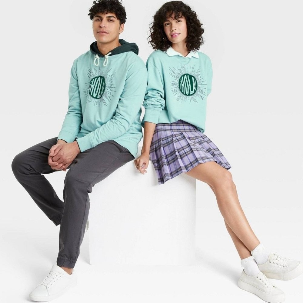 Latino Heritage Month Adult Gender Inclusive Hola Sweatshirt Mint Blue Size XS